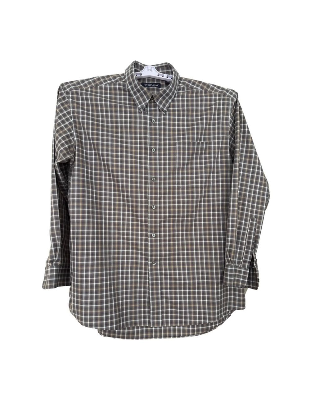 Men's Hathaway Brown Plaid Casual Button Down Shirt XXL